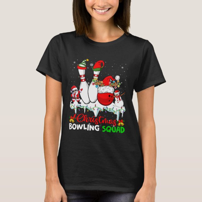 Christmas Bowling Squad Dabbing Santa Elf Bowling  T-Shirt (Front)