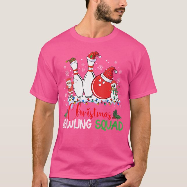 Christmas Bowling Squad Xmas Lights Santa Bowling  T-Shirt (Front)