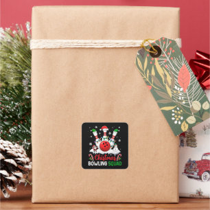 Christmas Bowling Squad Xmas Lights Santa Square Sticker