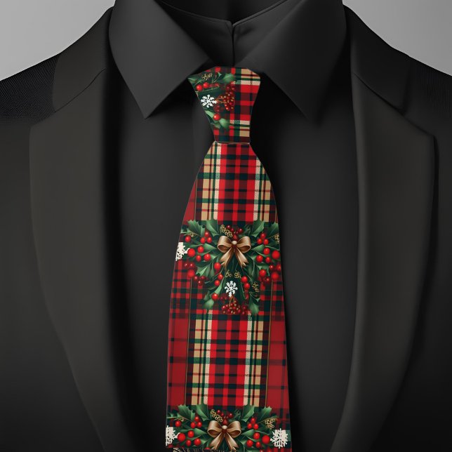 Christmas Bows and Berries on Plaid Tie (Creator Uploaded)