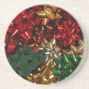 Christmas Bows Colourful Festive Holiday Coaster