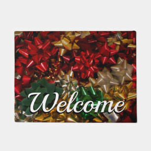 Christmas Bows Colourful Festive Holiday Doormat