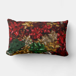 Christmas Bows Colourful Festive Holiday Lumbar Cushion