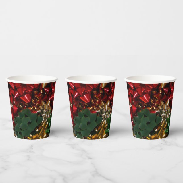 Christmas Bows Colourful Festive Holiday Paper Cups (Multi)
