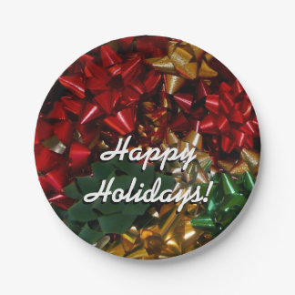 Christmas Bows Colourful Festive Holiday Paper Plate