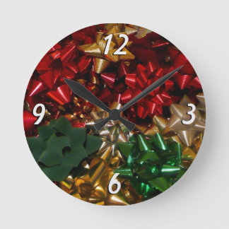 Christmas Bows Colourful Festive Holiday Round Clock