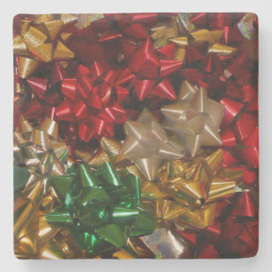 Christmas Bows Colourful Festive Holiday Stone Coaster