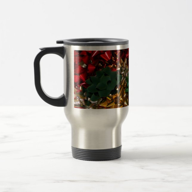 Christmas Bows Colourful Festive Holiday Travel Mug (Left)