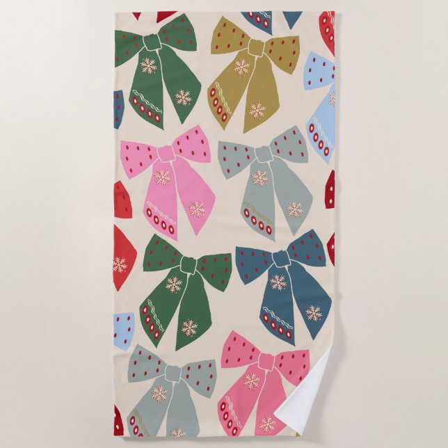 Christmas Bows Coquette Beach Towel (Front)