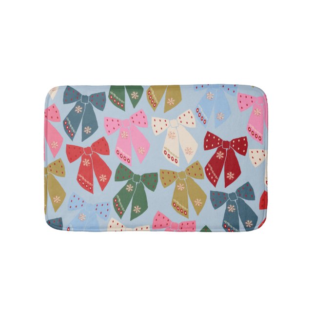 Christmas Bows Coquette Blue Bath Mat (Front)