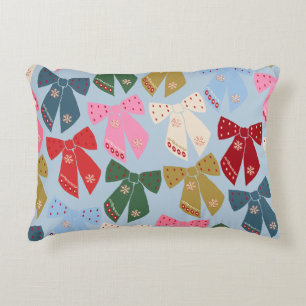Christmas Bows Coquette Blue Decorative Cushion