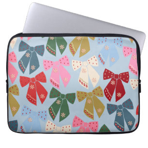 Christmas Bows Coquette Blue Laptop Sleeve