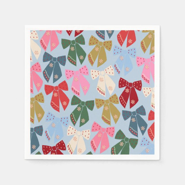 Christmas Bows Coquette Blue Napkin (Front)