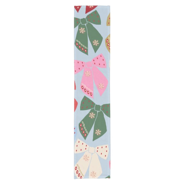 Christmas Bows Coquette Blue Short Table Runner (Front)