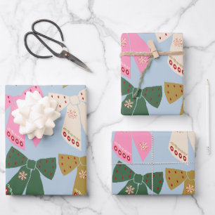 Christmas Bows Coquette Blue Wrapping Paper Sheet