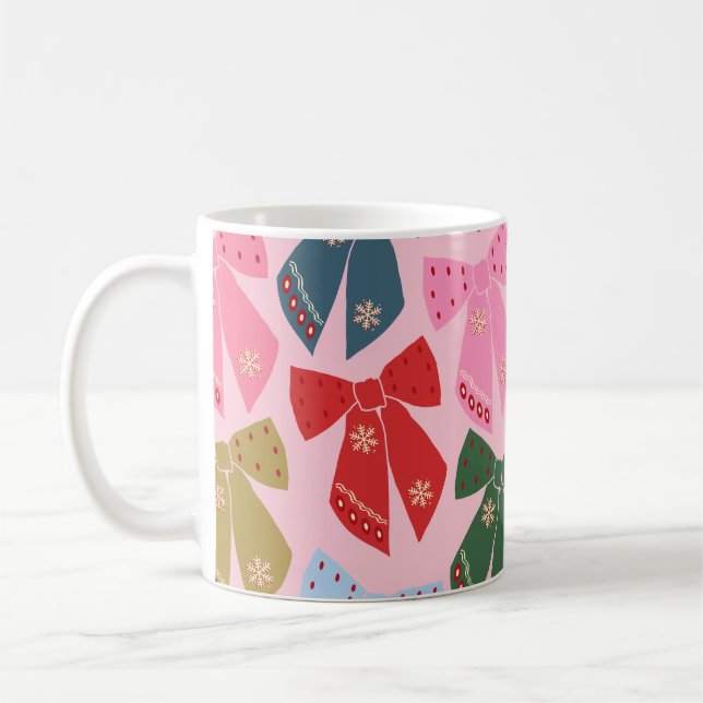 Christmas Bows Coquette Pink Coffee Mug (Left)