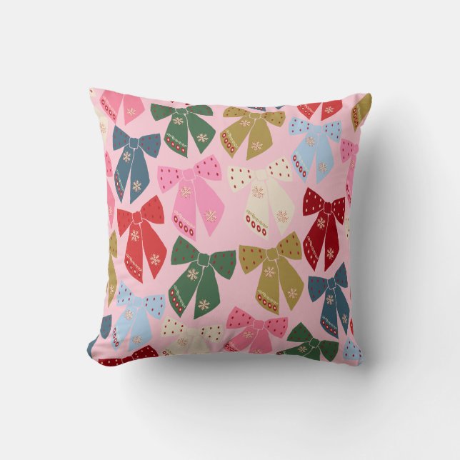 Christmas Bows Coquette Pink Cushion (Front)