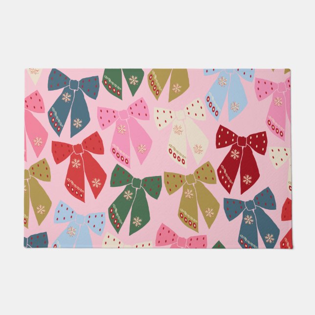 Christmas Bows Coquette Pink Doormat (Front)