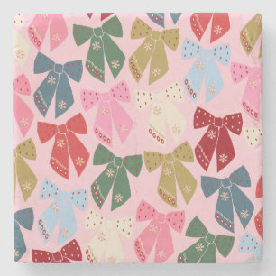 Christmas Bows Coquette Pink Stone Coaster