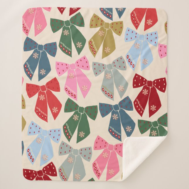 Christmas Bows Coquette Sherpa Blanket (Front)
