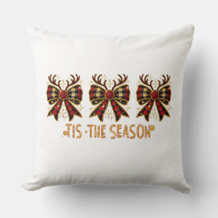 Christmas Bows Plaid Bows Red Cushion