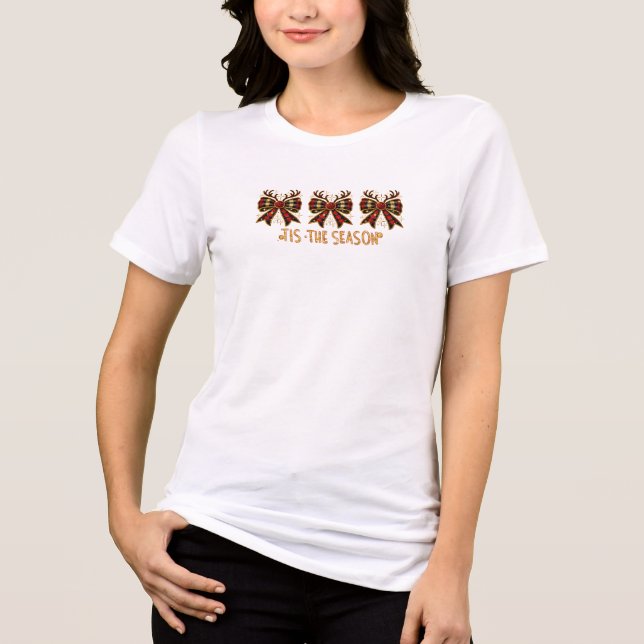 Christmas Bows Plaid Bows Red Tri-Blend Shirt (Front)