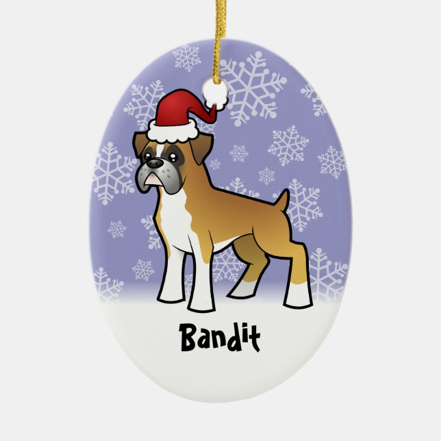 Christmas Boxer (add your pets name) Ceramic Tree Decoration (Front)