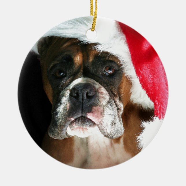 Christmas Boxer Dog Ceramic Tree Decoration (Front)