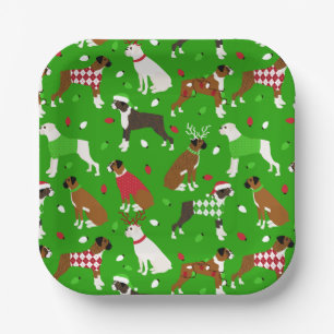 Christmas Boxer Dog Paper Plates
