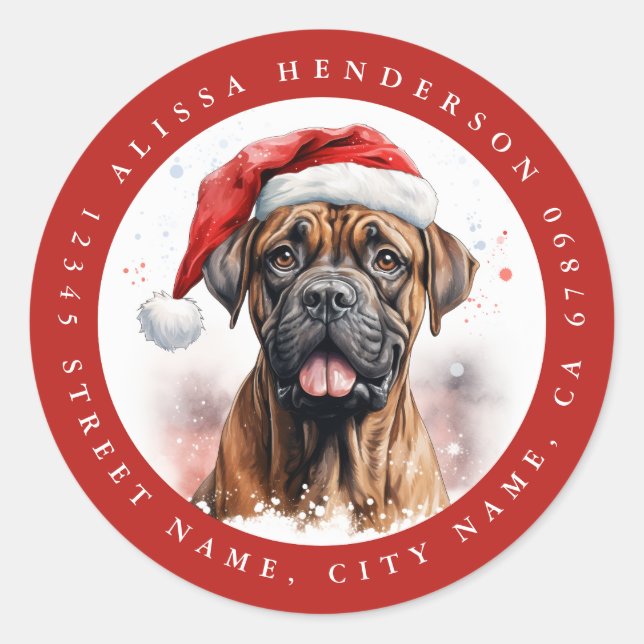 Christmas Boxer Dog Round Stickers (Front)