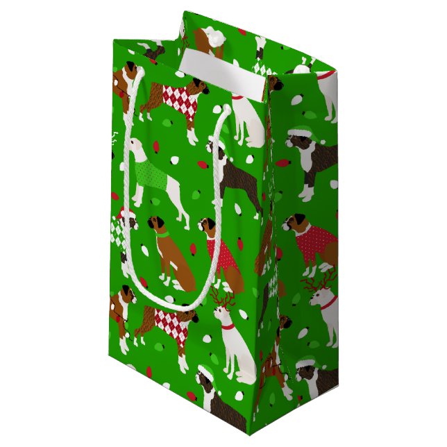 Christmas Boxer Dog Small Gift Bag (Front Angled)