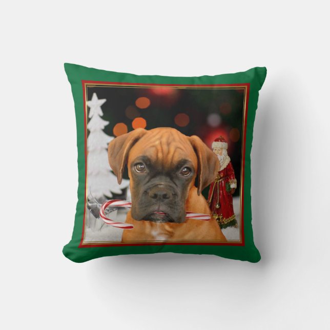 Christmas   boxer dog square throw pillow (Front)