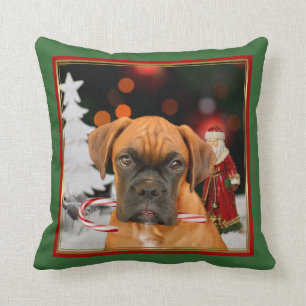 Christmas boxer dog square throw pillow