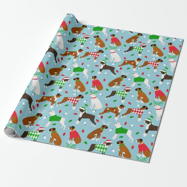 Christmas Boxer Dog Wrapping Paper (Unrolled)
