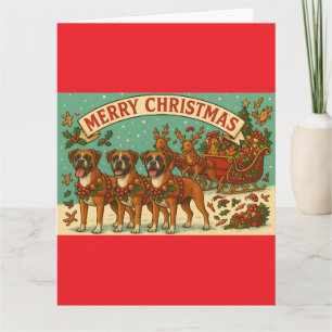 "Christmas Boxer Dogs" Folded Greeting Card