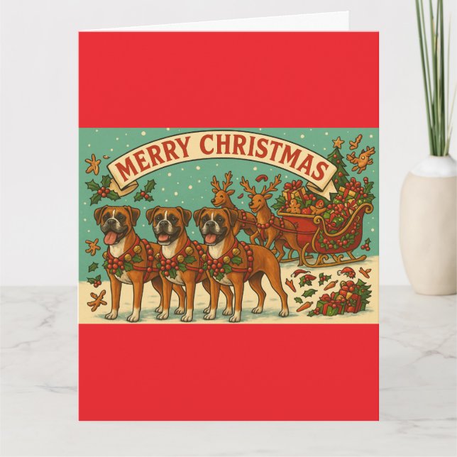 "Christmas Boxer Dogs" Folded Greeting Card (Front)