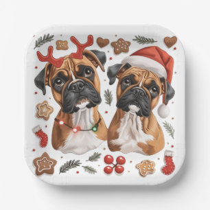 Christmas Boxer Dogs Paper Plate