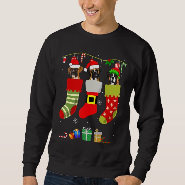Christmas Boxer Pajama Dog Socks Light Santa Hat X Sweatshirt (Front)