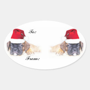 Christmas boxer puppies gift tag sticker