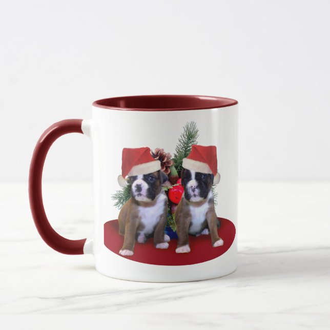 Christmas boxer puppies mug (Left)