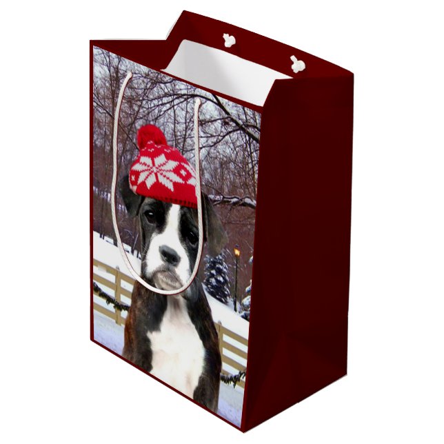 Christmas boxer puppy Gift Bag (Back Angled)