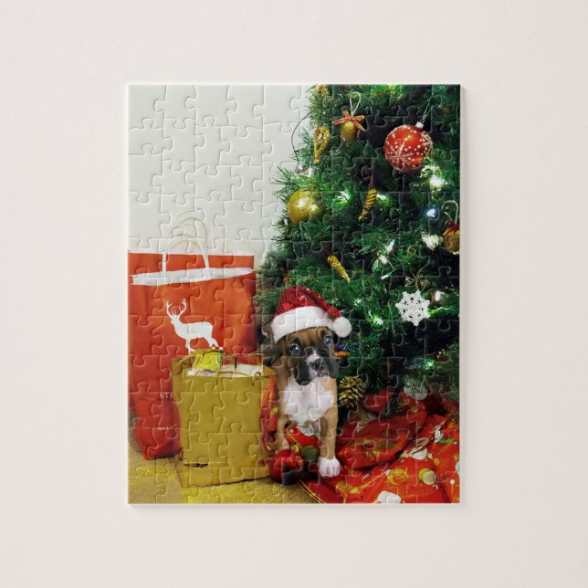 Christmas boxer puppy jigsaw puzzle (Vertical)