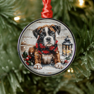 Christmas Boxer Puppy Metal Tree Decoration