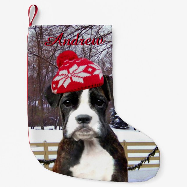 Christmas Boxer puppy Small Christmas Stocking (Front)