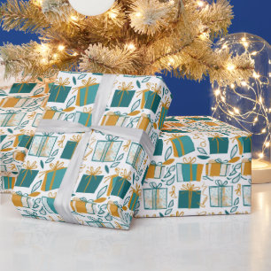 Christmas Boxes And Gifts Green And Yellow Wrapping Paper