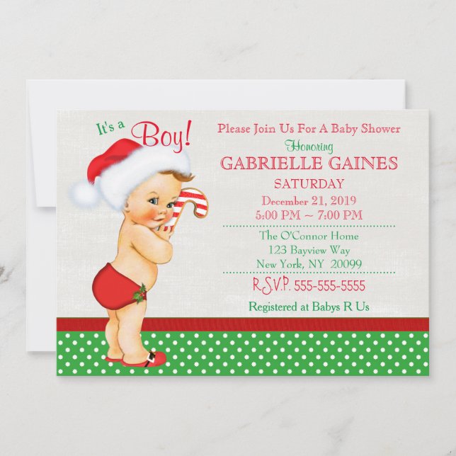 Christmas Boy Baby Shower Invitation Personalised (Front)