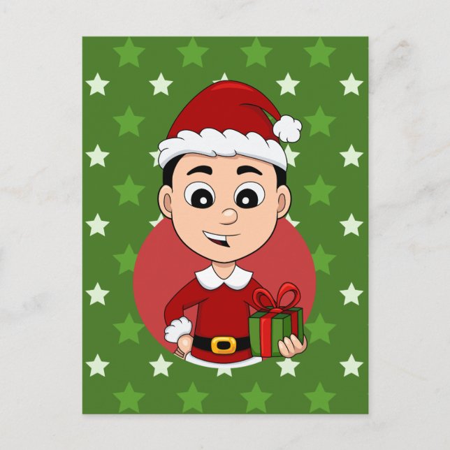 Christmas boy cartoon holiday postcard (Front)
