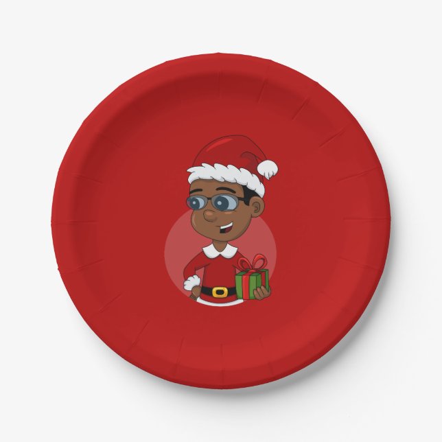 Christmas boy cartoon paper plates (Front)