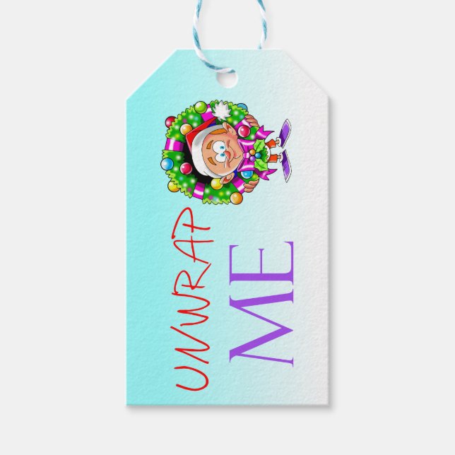 Christmas Boy with Wreath Unwrap Me Gift Tag (Front)