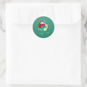 Christmas Boys Dinosaur Santa T Rex Xmas Dino Love Classic Round Sticker